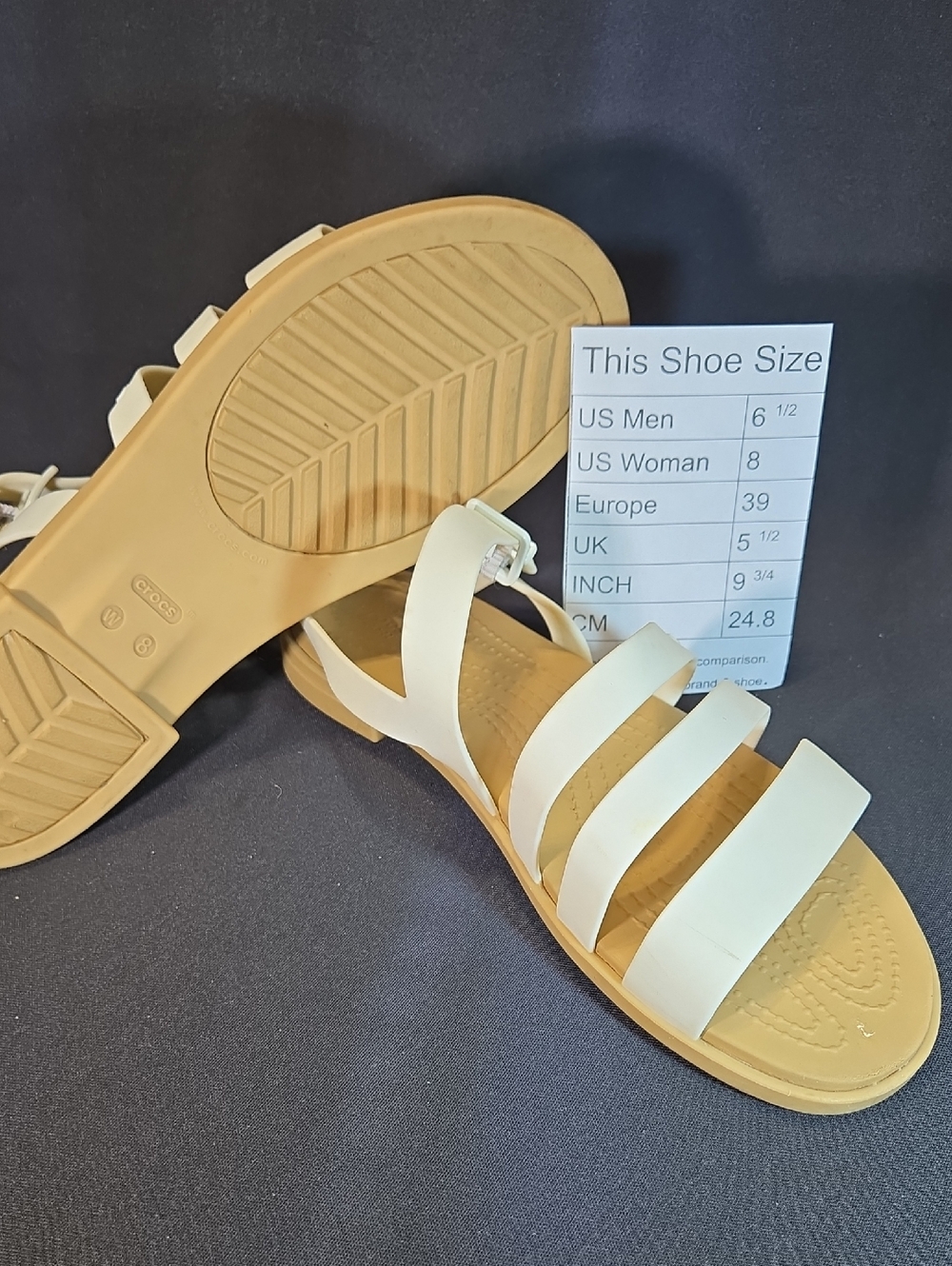 CROCS Tulum Cream Strappy Flat Sandals with Buckle Closure